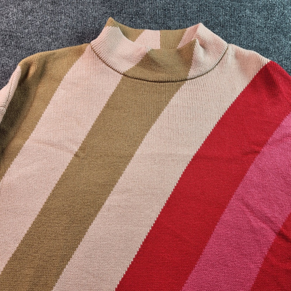 Liz‎ Claiborne 1X Striped Mock Neck Sweater Pink Red Brown Beige Knit Top